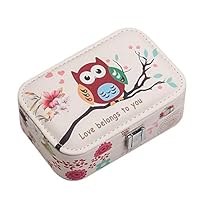 Betfandeful Owl Pattern Jewelry Case, European Style Small Leather Storage Box Organizer with Lock