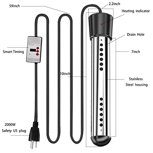 2000W Immersion Water Heater Portable Water Heater With 304 Stainless