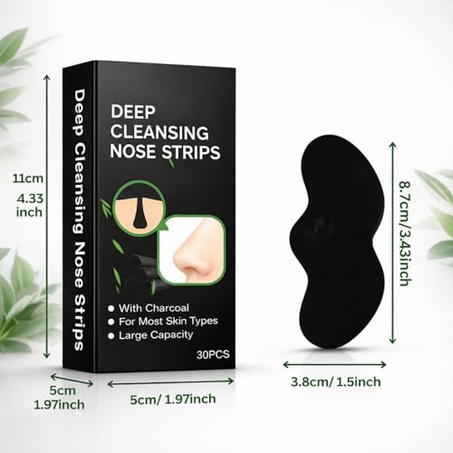 PRIMEBLYᵀᴹ Blackhead Nose Strips 30pcs | قناع إزالة الرؤوس السوداء الفوري | Bamboo Charcoal Nose Pore Cleaner | ماسك للأنف لإزالة الدهون وتنظيف المسام | Deep Cleansing Pore Strips for Men & Women