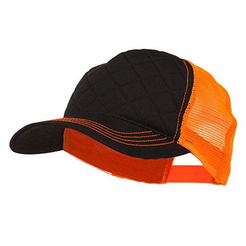Fashion Quilted Trucker Two Tone Neon Mesh Cap - Black Neon Orange OSFM