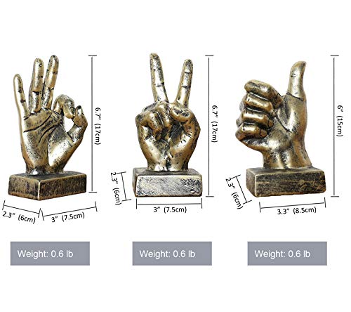 Lependor Golden Polyresin Hand Gesture Desk Statues Finger Sculpture Decor - Golden Victory Fingers - Thumbnail 6