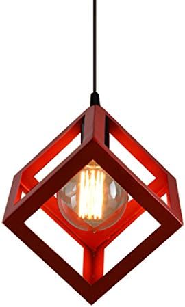 JEMMY HO Cube Pendant Light with 5 Colors Lampshade Loft Industrial Retro Metal Pendant Lamp (Red)
