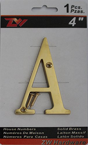 ZW Hardware B100 4 Inch Bright Brass House Letter A