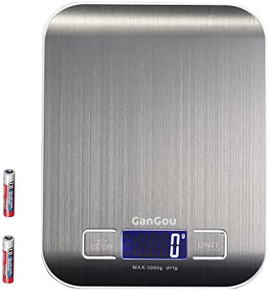 GanGou Multifunction Digital Kitchen Scales,Ultra Slim,Multiple Unit Conversion,Smooth Silver Stainless Steel Surface, Perfect for Kitchen Cooking and Coffee 11 lb/5kg