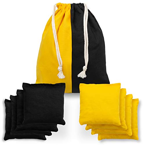 Cornhole Bags Weather Resistant Cornhole Bean Bags Duckcloth Canvas Corn Filled Double Stitched Corn Hole Bean Bags Portable Tote Bag Regulation Cornhole Bags Kid Tossing Tournament (Black And Yellow)