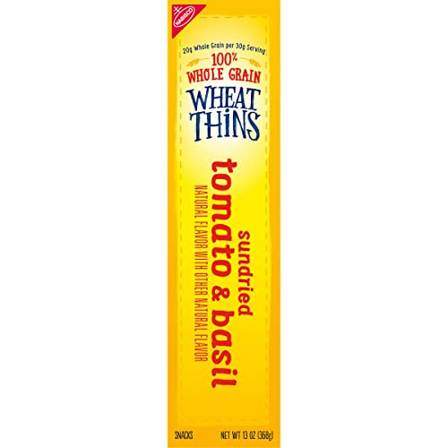 WHEAT THINS SUNDRIED TOMATO & BASIL SNACKS, WHOLE GRAIN WHEAT CRACKERS, SNACK CRACKERS, FAMILY SIZE, 13 OZ