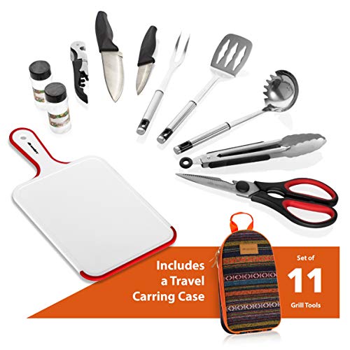 11 Piece Camp Kitchen Cooking Utensil Set Travel Organizer Grill