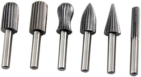 6PCS Milling Cutter Hss Carbide Cutter Rotary File Set 1/4'' 6mm Shank Engraving Bit Cutter Burr Wood Carving Rotary Tools