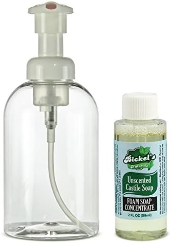 Foaming Soap Dispenser with 2oz Castile Soap Concentrate - 8 oz Boston Round Clear Bottle, Tabletop Model for Kitchen or Bathroom Countertop, by FoamAir