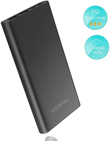 PD Power Bank USB-C Portable Charger COOPOW 10000mAh 18w QC 3.0 Slim External Battery Pack for iPhone 11pro/XS Max/XR.Galaxy S10/S10+,Nintendo Switch,Tablet PC,iPad and More (Black) …