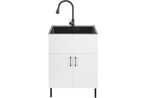 Ownsig 23.6 inch Stainless Steel Laundry Sink with Cabinet and Pull-Out Faucet, Free Standing Utility Sink with Draining Bask