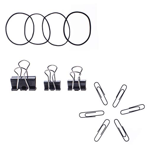 image for A+DAY 240 pcs Binder Clips, Paper Clips, Rubber Bands, Paper Clamps As