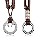 MOWOM Silver Tone Brown Alloy Genuine Leather Pendant Necklace Double Ring Adjustable
