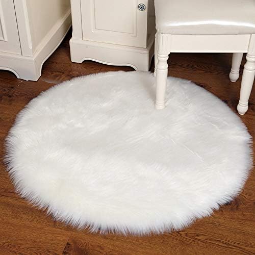 Covermason Faux Fur Sheepskin Non Slip Floor Rug White Fluffy Area Rug Small Sofa Mat Cover Handmade Shaggy Floor Carpet Pad for Kitchen Bedroom Bathroom Living Room Chair Dining Seat Pad (B)
