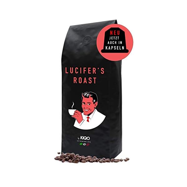 LUCIFERS ROAST Kaffeebohnen by KIQO aus Italien - sehr starker Espresso - säurearm - für Kaffeevollautomaten oder…