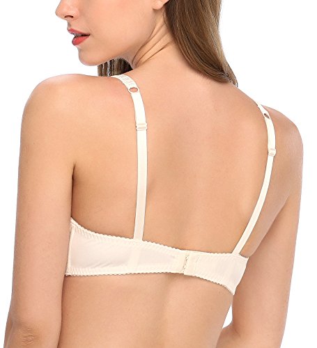 Deyllo Women’s Sheer Lace Bra Underwire Unlined Bra Full Coverage Non Padded(Beige,38DDD