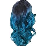 Clearance! Women Long Wigs,Fashion Blue Curly Straight Wavy Synthetic Full Hair Cosplay Party Hairpiece (Blue)