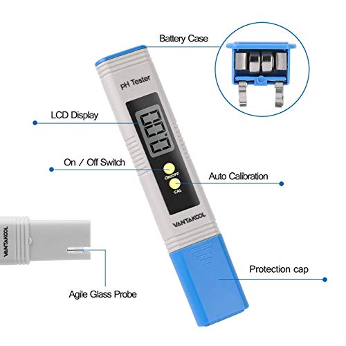 Digital PH Meter, PH Meter 0.01 PH High Accuracy Water Quality Tester with 0-14 PH Measurement Range for Household Drinking, Pool and Aquarium Water PH Tester Design with ATC (Blue)