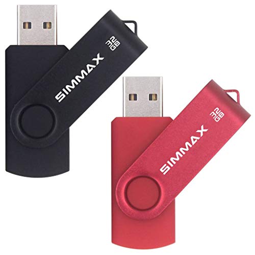SIMMAX USB Flash Drives 2 Pack 32GB Memory Stick Swivel Design USB 2.0 Flash Drive Thumb Drive Zip Drives (32GB Black Red)