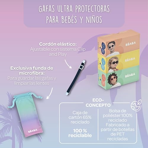 , Gafas de sol para niño 2-4 años, 100% Protección UV - CAT 3, Protección lateral, Confort óptimo, Patillas ajustables 360°, Merry, Azul perla