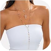 Riymusry 3Pcs/set Colorful Crystal Bead Necklace for Women,Rhinestone Statement Cross Pendant Clavicle Necklace,Summer Y Long Tassel Chest Chain Jewelry,Wedding Bridal Layered Neck Chain