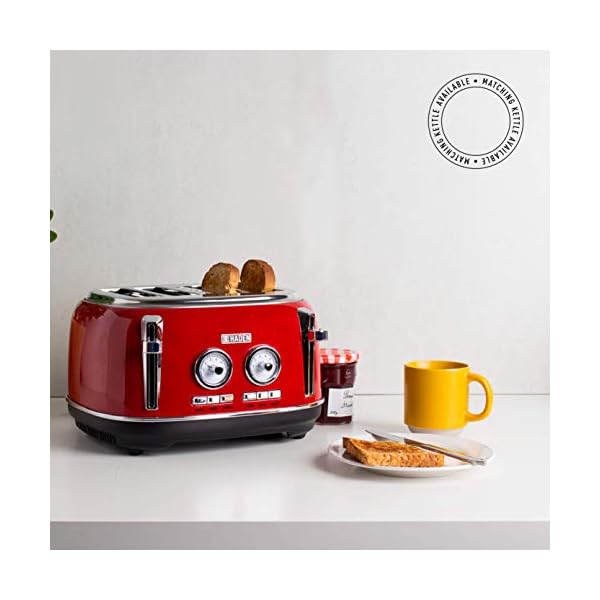 Haden-Jersey-Toasters-4-Slice-Toaster-Red-CD40 Haden Jersey Red Toaster 4 Slice – Electric Stainless Steel Toaster - Reheat and Defrost Functions - Self Center…