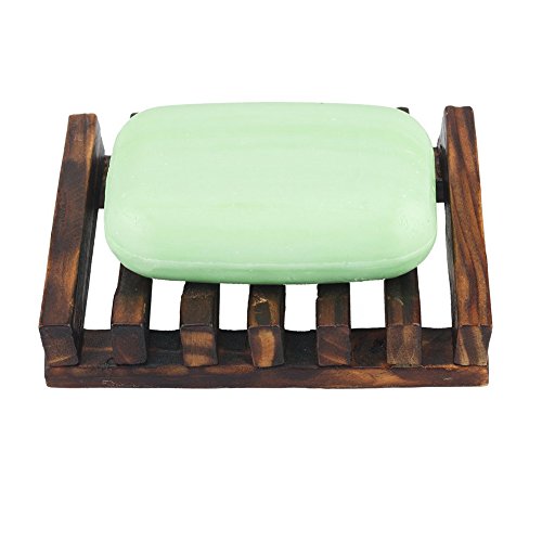 2 Piece Bath Accessories Natural Wood Soap Dish/Soap Holder,Sink Deck Bathtub Shower Dish Rectangular, Hand Craft, Natural Wooden Holder for Sponges, Scrubber,Soap Dish Soap Holde (Wood Grain)