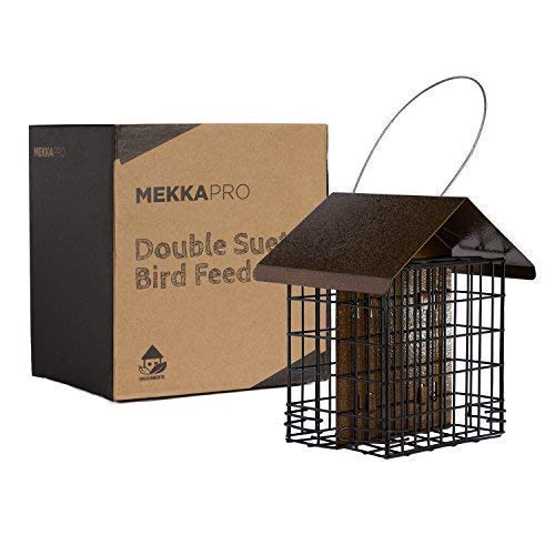 MEKKAPRO Double Suet Wild Bird Feeder with Hanging Metal Roof, Two Suet Capacity, Bird Feed Recommended (Renewed)