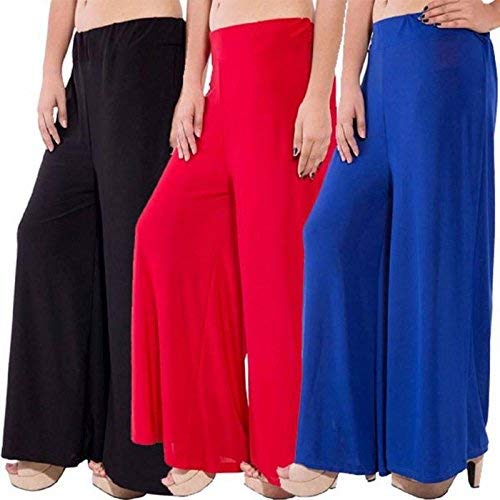 pi world women's synthetic low crepe palazzo (black, blue and red, free size)