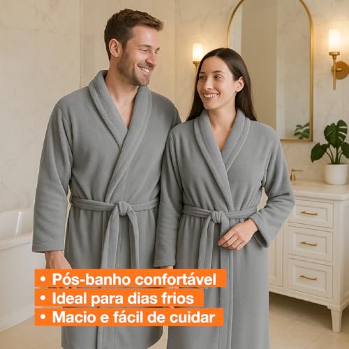 Roupão Microfibra Feminino Masculino Unissex Adulto Quentinho Inverno Frio Super Macio Confortável Antialérgico Secagem Rápida Saída de Banho Casa Hotel Enveloz