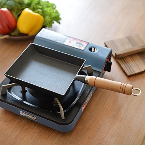 YYMIYU Tamagoyaki Japanese Omelette Pan Cast Iron Wooden Handle 9×7