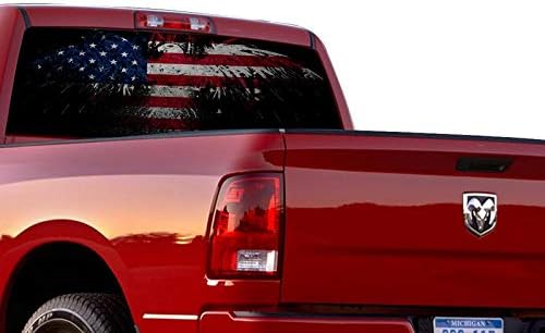 Gold Fish Decals Rear Window Perforated See Thru Graphic Eagle Flag 1 Decal Sticker Compatible with Dodge Ram