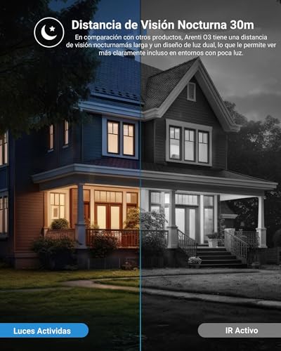 ARENTI Cámara de Seguridad Exterior O3, 4MP 2.5K Cámara WiFi Alexa IP65 Impermeable, Camaras de Vigilancia con Audio Bidireccional y Detección de Movimiento, Compatible con Alexa y Google Assistant