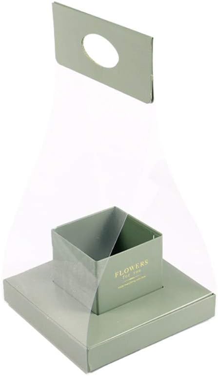 BBC Handled Flower Paper Box Florist Bouquet Gift Packaging 1 Pcs, 8(L)8(W)16(H) inch (Gray)