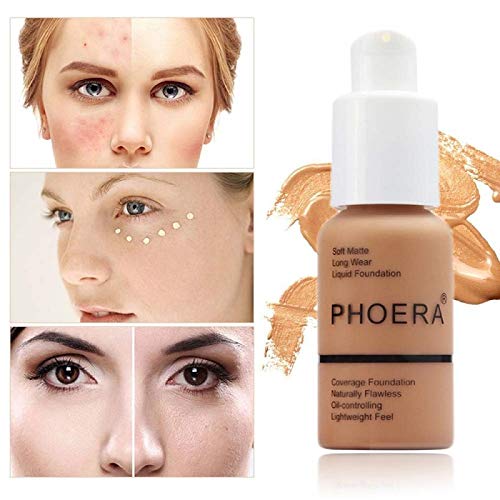 PHOERA Concealer Foundation,Matte Oil Control Concealer Foundation Cream,Long Lasting Waterproof Matte Liquid Foundation (Sand105) - Thumbnail 4