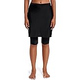 Micosuza Womens Skirted Swim Capris Sun Protective UPF 50+ Swimming Tight with Attached Skirt Sport Leggings