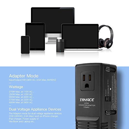 TryAce 1875W Travel Adapter and Converter Combo 240V to 110V international Voltage Converter for Hair Dryer, All in One Plug 8A Max Adapter Wall Charger for UK/AU/US/EU 150+ Countries (1875W-Upgraded) - Thumbnail 5