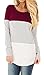 For G and PL Women Color Block Long Sleeve Cotton T Shirts Stripe Casual Knits Tunic Tops Maroon L
