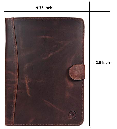 Leather Travel Portfolio | Professional Organizer Men & Women | Tablet Holder Leather Padfolio with Sleeves for documents and Ipad by Aaron Leather (Magnetic Closure, Brown)