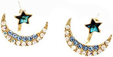 Jielin Diamond Moon Star Eearrings(Color Blue)-Pack of 12 Pairs