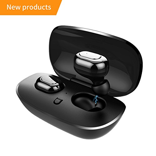 Wireless Bluetooth Headset,Truly Smart Bluetooth V4.2 Earphones with Microphone Charging Box Noise Cancelling Waterproof Mini Bluetooth Headphones for iPhone Samsung Bluetooth Devices(Black) (Black)