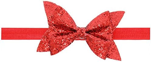 Baby Shiny Bow Knot Headband Elasticity Hair Band Infant Kids hair accessories (Red)