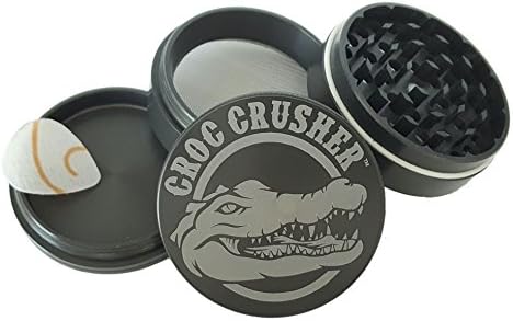 Croc Crusher Grinders - 4 Piece Spice Herb Grinder with Pollen Catcher, Large 2.5-Inch (GUNMETAL)