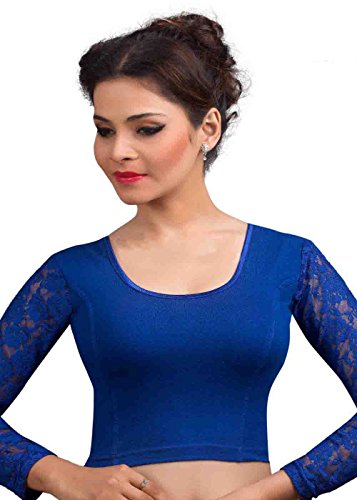 Royal Blue Cotton Lycra Long Sleeve Strechable Ready-made Saree Blouse Choli