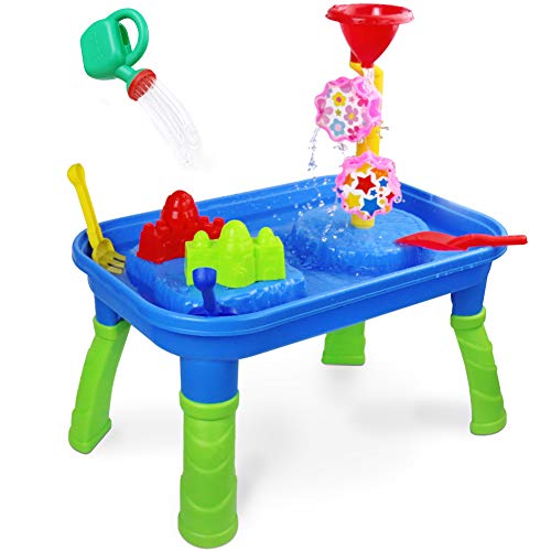 Water Sand Table 2 in 1 Sand Tray Box Water Toys with Molds Shovel Rake Water Can Indoor Activity Center Beach Outdoor Gift for Kids Toddlers Boys Girls Age 3 4 5 6 Year Old