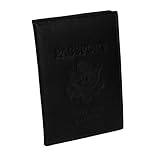 Black Leather USA Embossed Passport Holder Cover