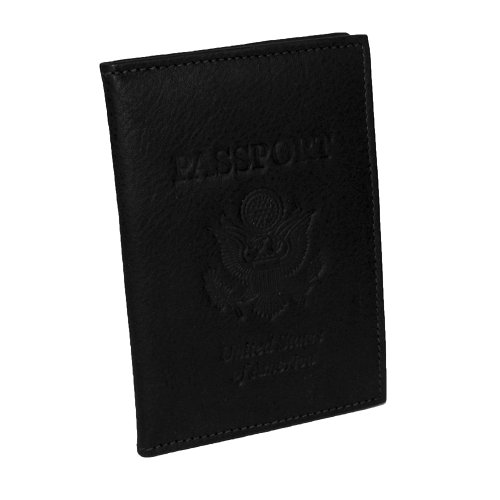 Black Leather USA Embossed Passport Holder Cover