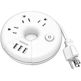 Travel Power Strip - NTONPOWER 3 Outlets 3 USB Desktop Outlet Extender Charger with Short Wrapped Extension Cord (15 inch) for Office Home and Cruise Ship - White