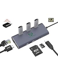 Adaptador USB C 8 en 1, Lector de tarjetas SD, Adaptador Ethernet de 1 Gbps, 4K USB C a HDMI, Tarjeta TF, 3USB 3, para computadoras Apple y computadoras portátiles tipo C con Windows + 1 adaptador USB tipo C a USB 3.0 gratuito