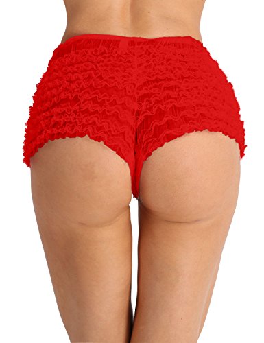 dPois Womens Sexy Ruffled Lace Panties Bloomers Sissy Knickers Shorts Underwear Red One Size(Waist: 56-72cm / 22.0-28.0'')